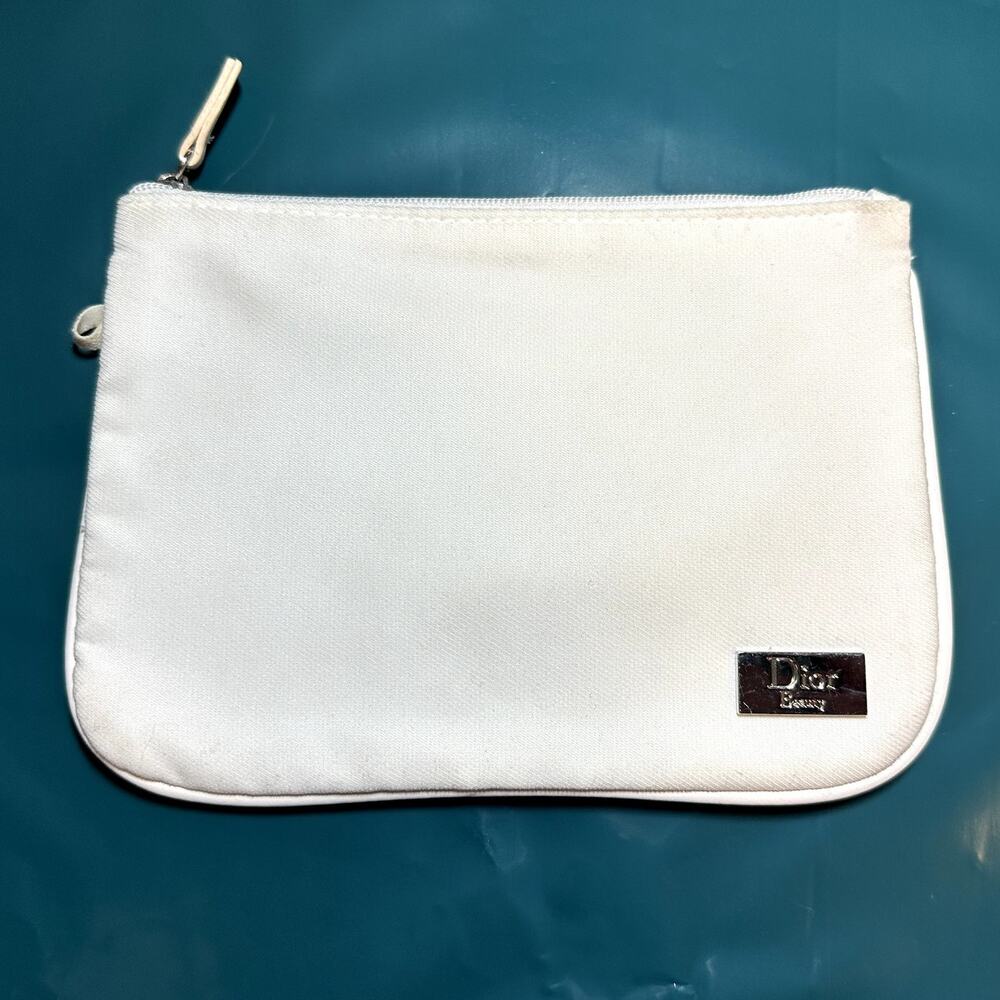 Dior beauty zippered cosmetic bag white
